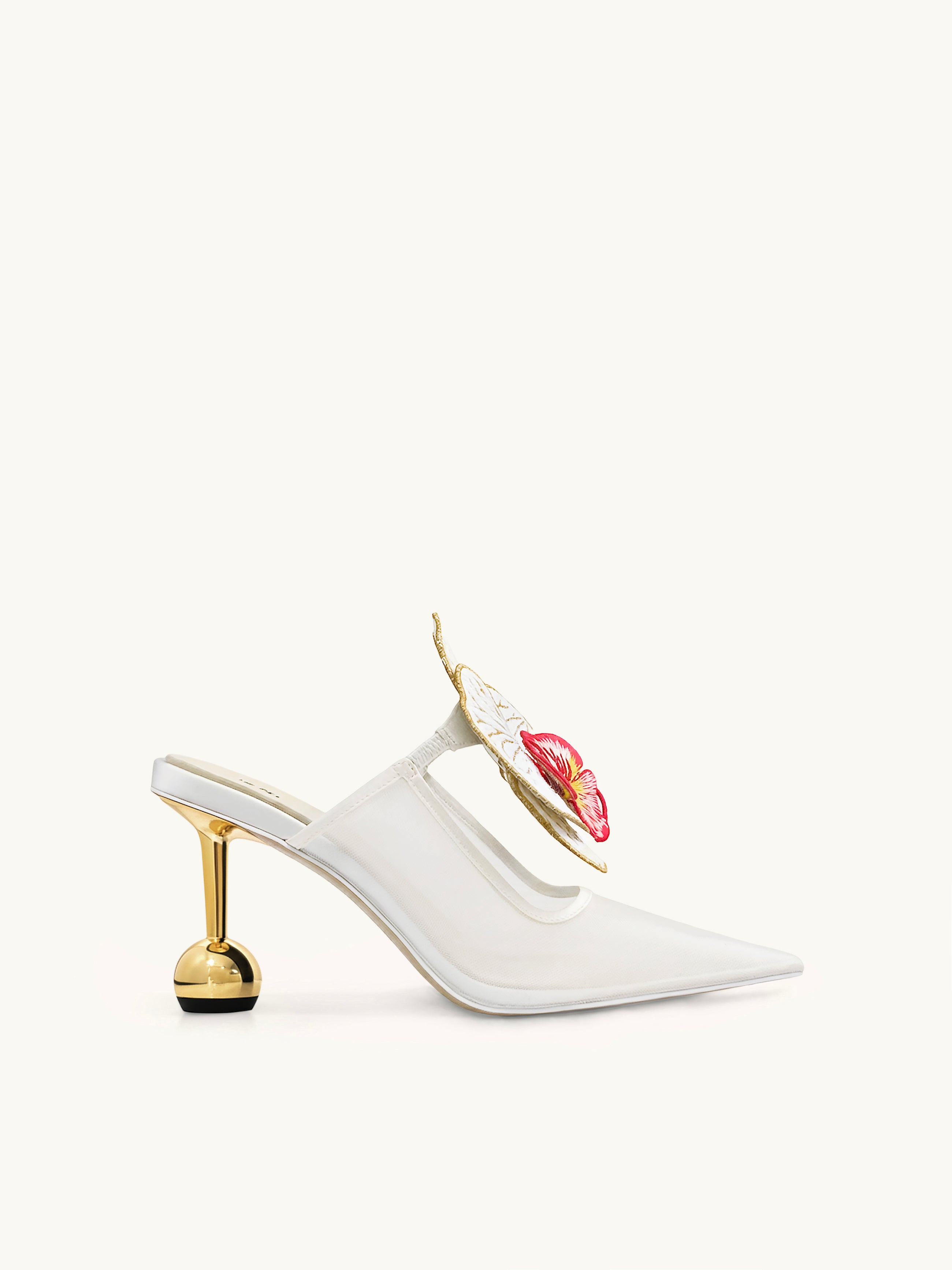 Sofia Orchid Sphere Heel Mules - White