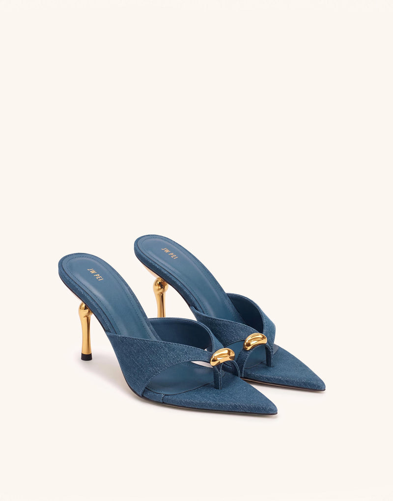 Noemi Square-Toe Metal Accent Sandals - Denim Blue