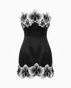 Orchid Trim Strapless Mini Dress - Black & White
