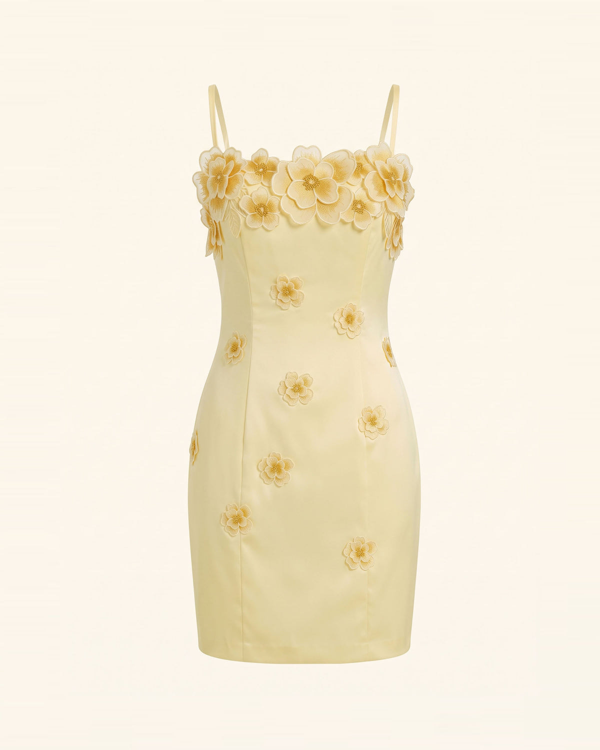 Flower Embroidered Spaghetti Strap Mini Dress - Butter Cream