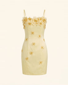 Flower Embroidered Spaghetti Strap Mini Dress - Butter Cream