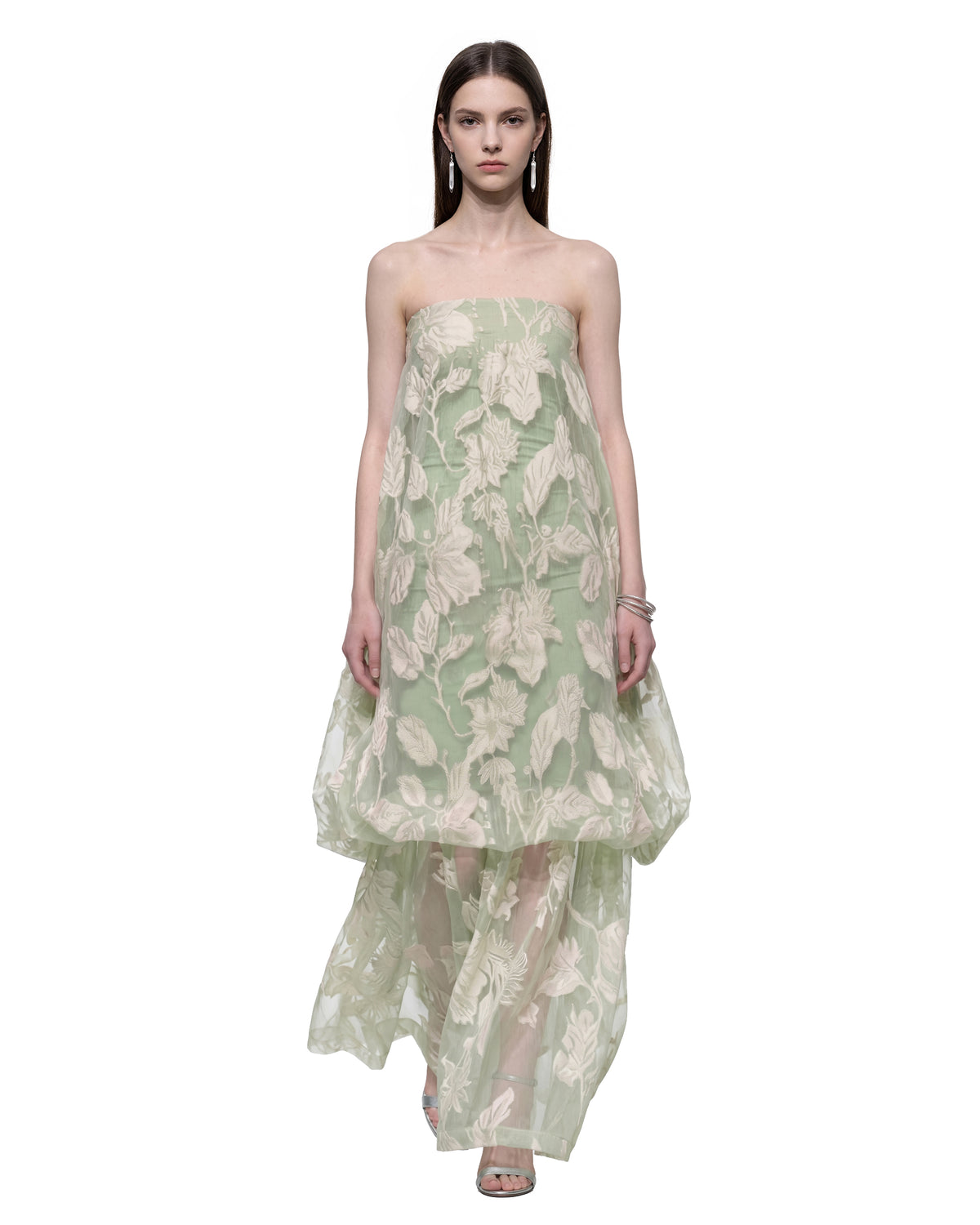 Floral Jacquard Strapless Bubble Maxi Dress - Sage Green