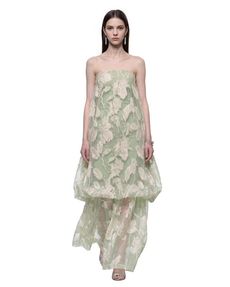Floral Jacquard Strapless Bubble Maxi Dress - Sage Green