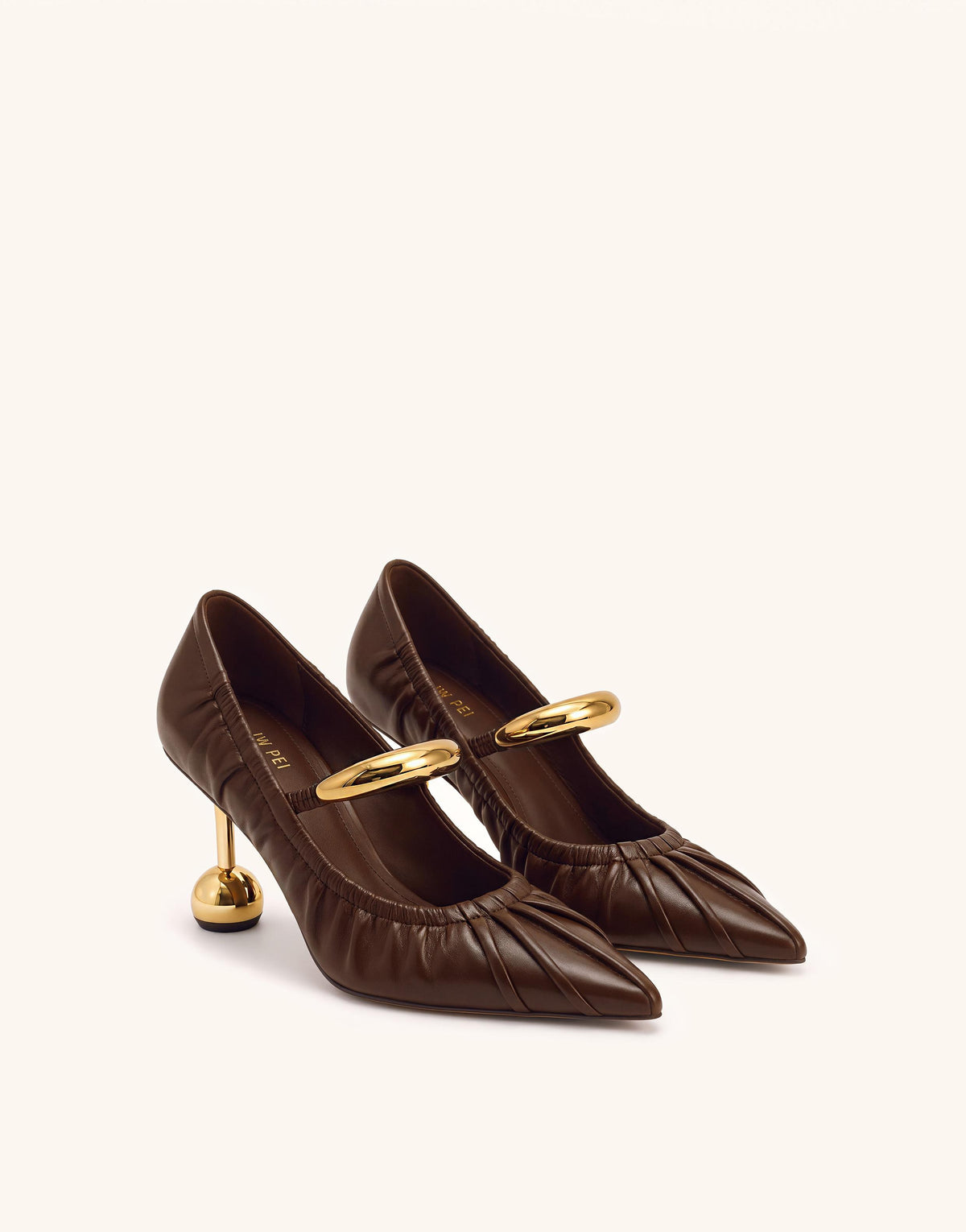 Helena Pierced Ruched Pointed-Toe Pumps - Brown