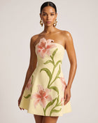 Lily Floral Print Strapless A-Line Mini Dress - Light Yellow