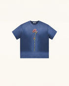 Essential Rhinestone Rose Acid Wash Boxy Tee - Vintage Blue