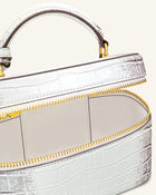 Cleo Box Shape Top Handle Bag - White Croc