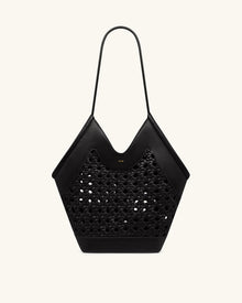 Maribel Woven Panel Tote Bag - Black