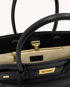 Ziva Metal Lock Decoration Tote Bag - Black