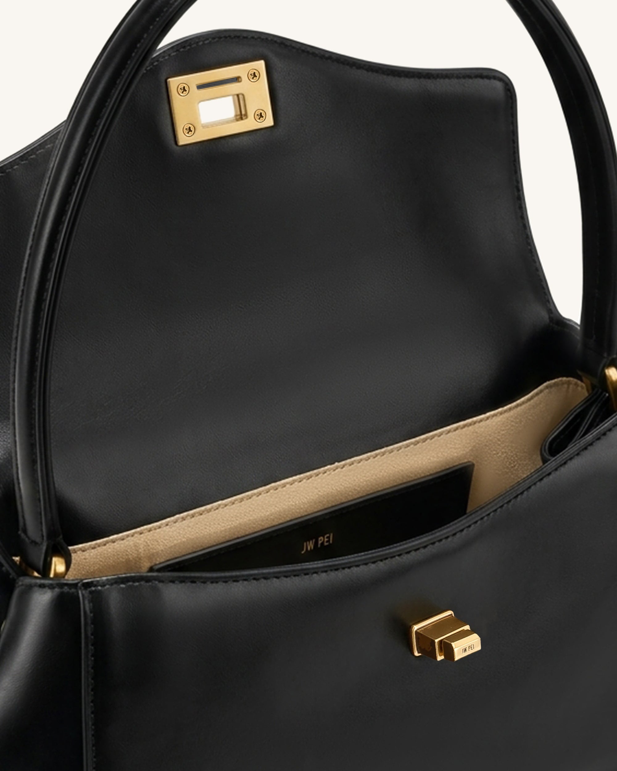 Lucia Turn-Lock Flap Shoulder Bag - Black