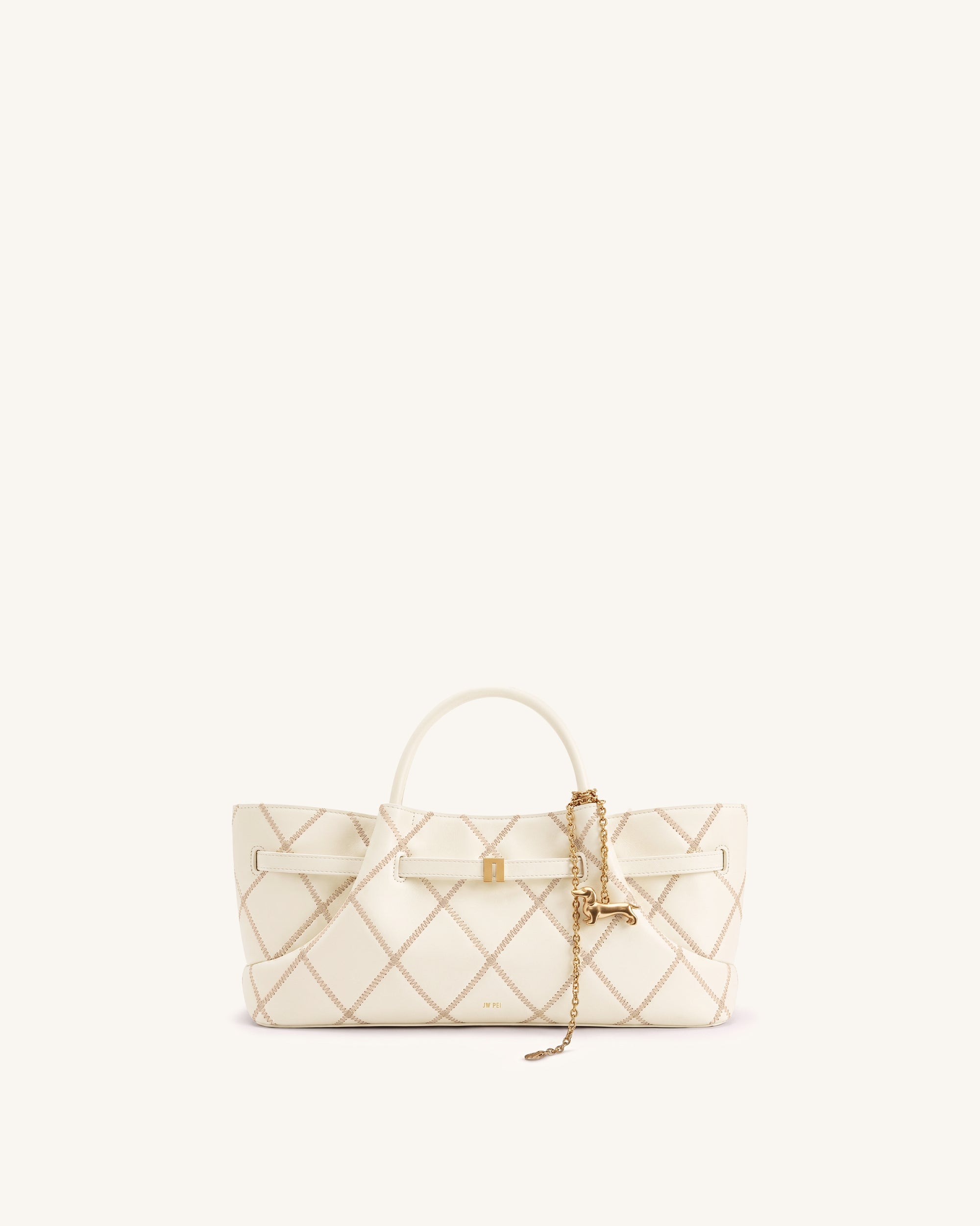 Maeve Quilting Dachshund Metal Charm Tote Bag - White
