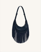 Sharon Fringe Crossbody Bag - Navy Croc