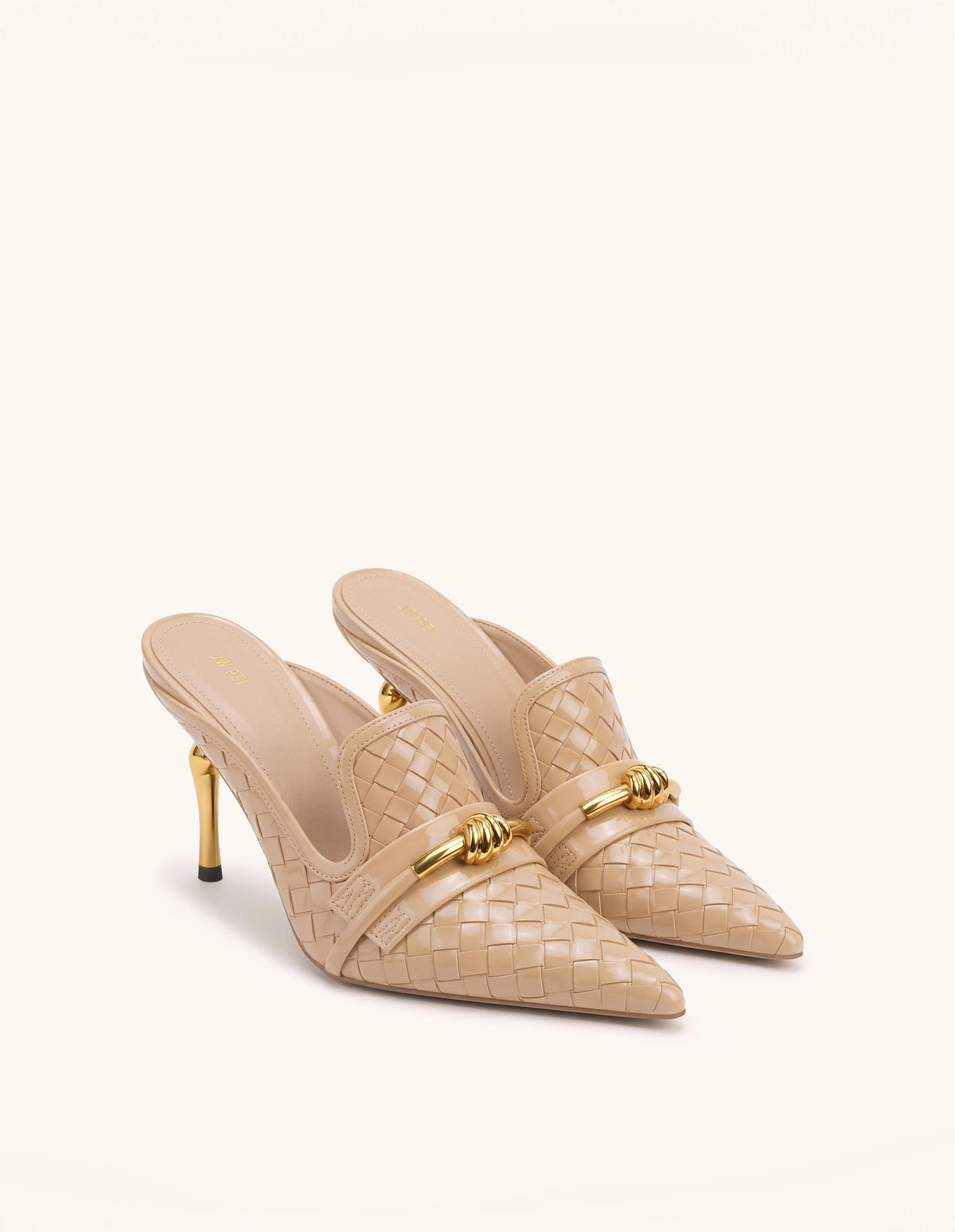 Lena Metal Rope Knot Woven Pointed Toe Mules - Nude