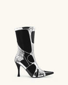 Odette Futuristic Heeled Bike Ankle Boots - Silver&Black