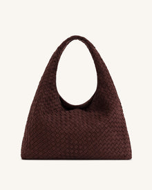 Iaura Faux Suede Woven Shoulder Bag - Dark Brown