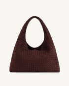 Iaura Faux Suede Woven Shoulder Bag - Dark Brown
