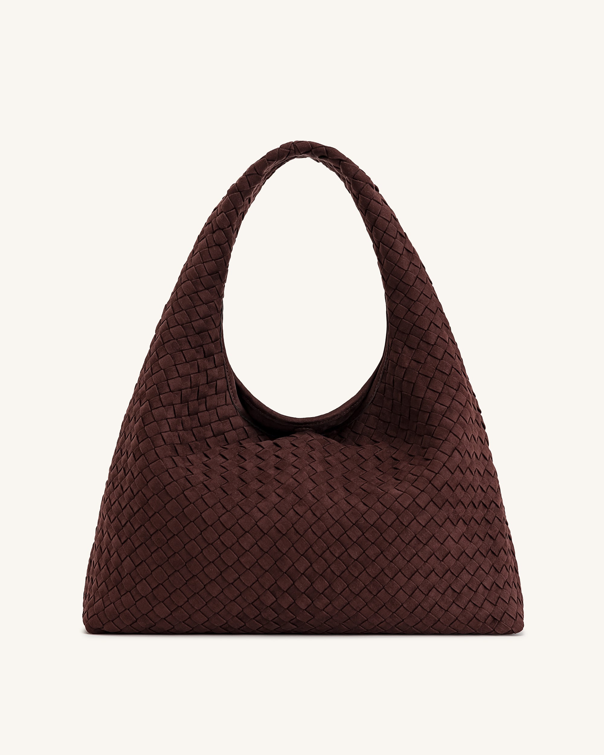 Iaura Faux Suede Woven Shoulder Bag - Dark Brown