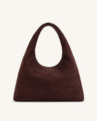 Iaura Faux Suede Woven Shoulder Bag - Dark Brown