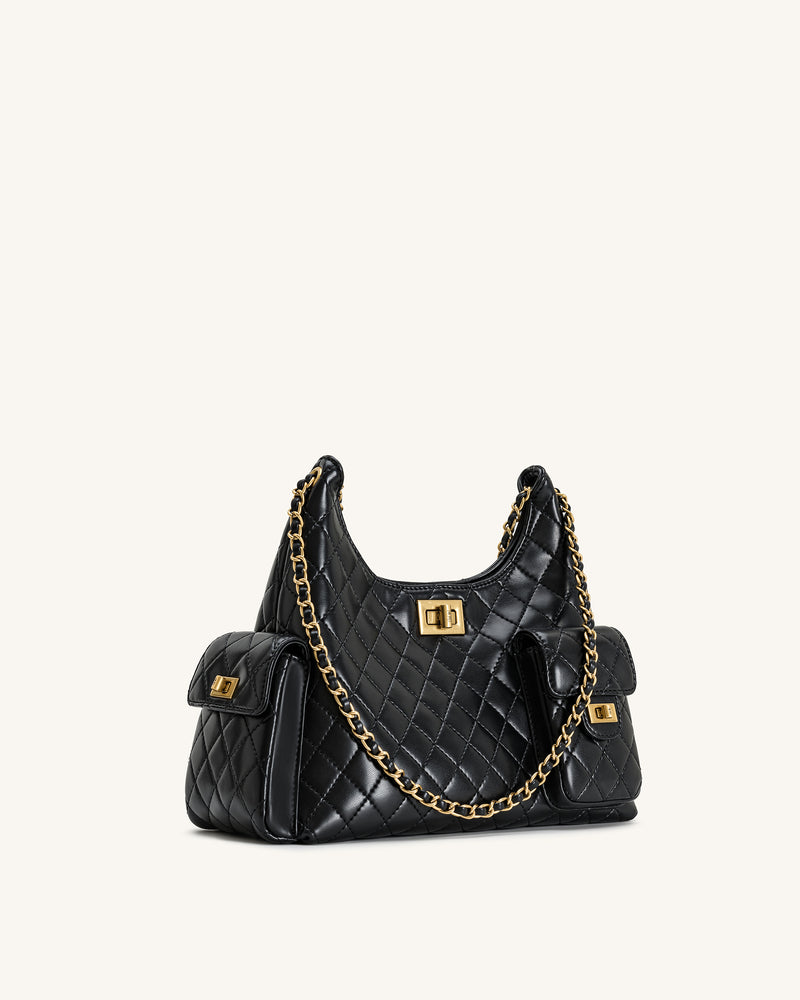 Vivian Quilted Chain Shoulder Bag - Black