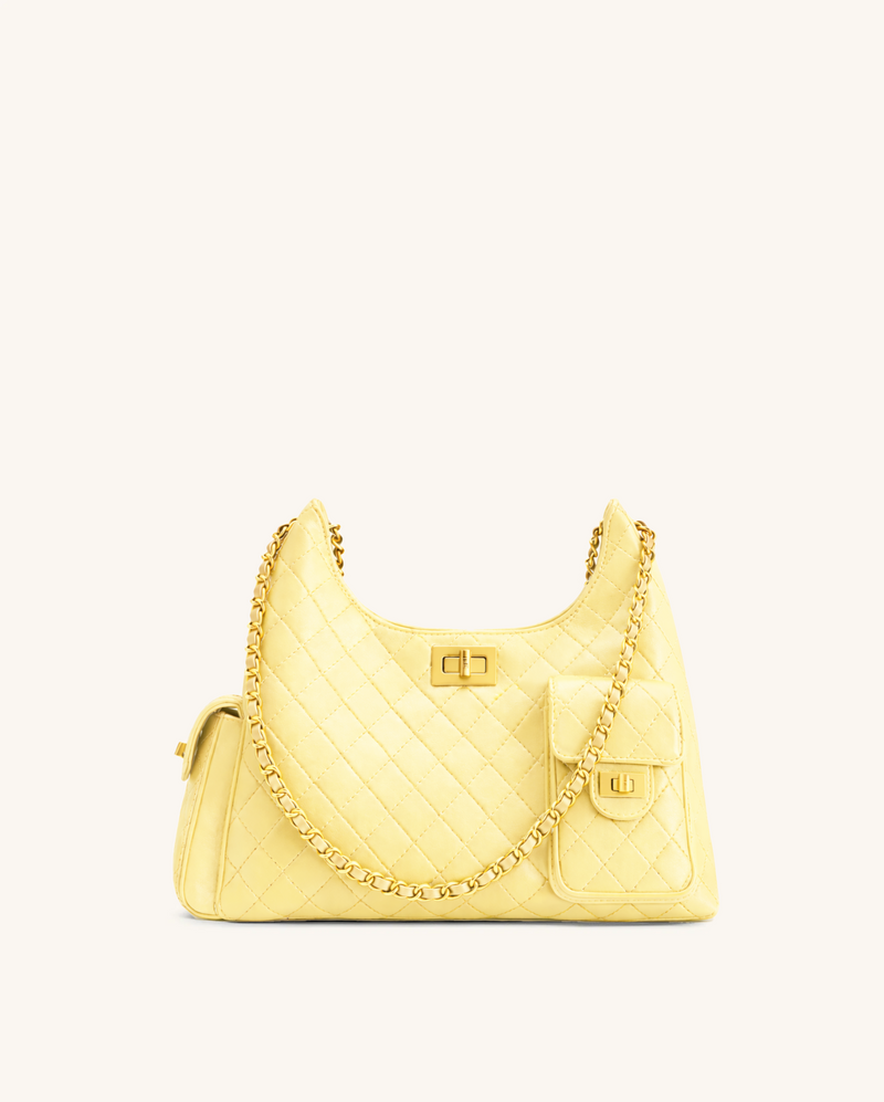 Vivian Quilted Chain Shoulder Bag - Yellow