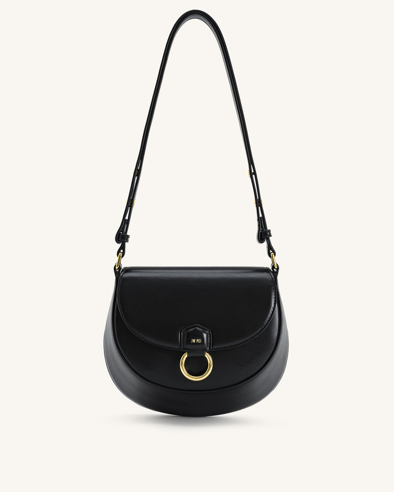 Diana Ring Flap Saddle Bag - Black