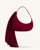 Harlee Faux Suede Fringe Shoulder Bag - Burgundy