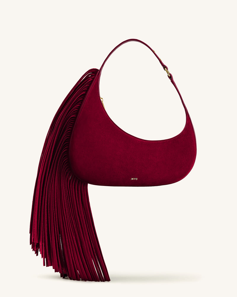 Harlee Faux Suede Fringe Shoulder Bag - Burgundy