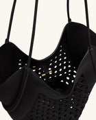 Maribel Woven Panel Tote Bag - Black