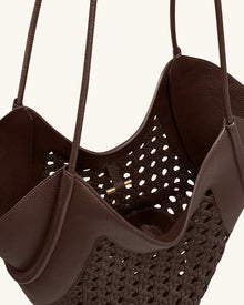 Maribel Woven Panel Tote Bag - Dark Brown
