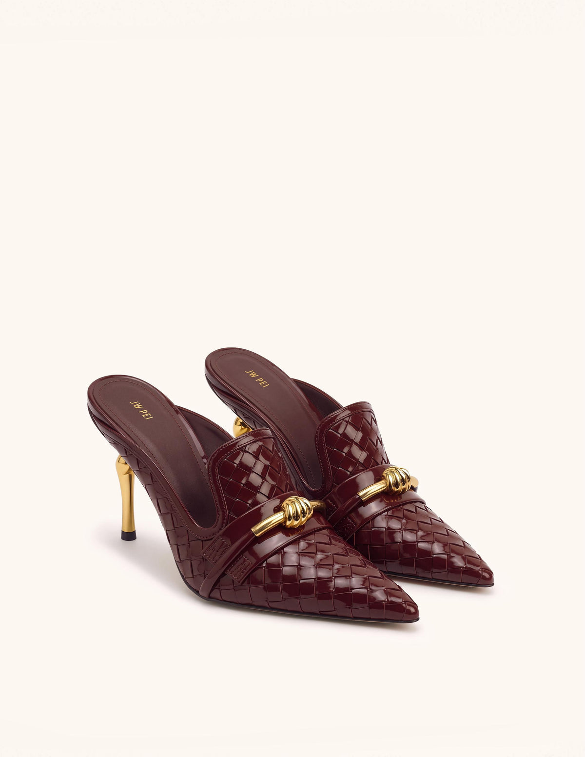 Lena Metal Rope Knot Woven Pointed Toe Mules - Burgundy