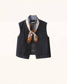 Vintage Paisley Accent Jacquard Denim Vest - Dark Wash