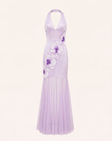 Orchid Embroidered Sheer Hem Halter Maxi Dress - Lanvender