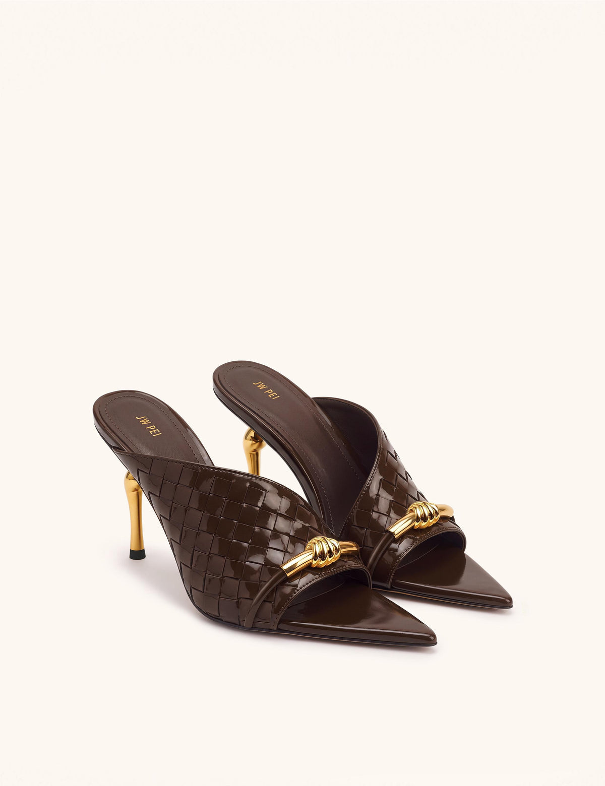 Lena Metal Rope Knot Woven Open Toe Mules - Dark Brown