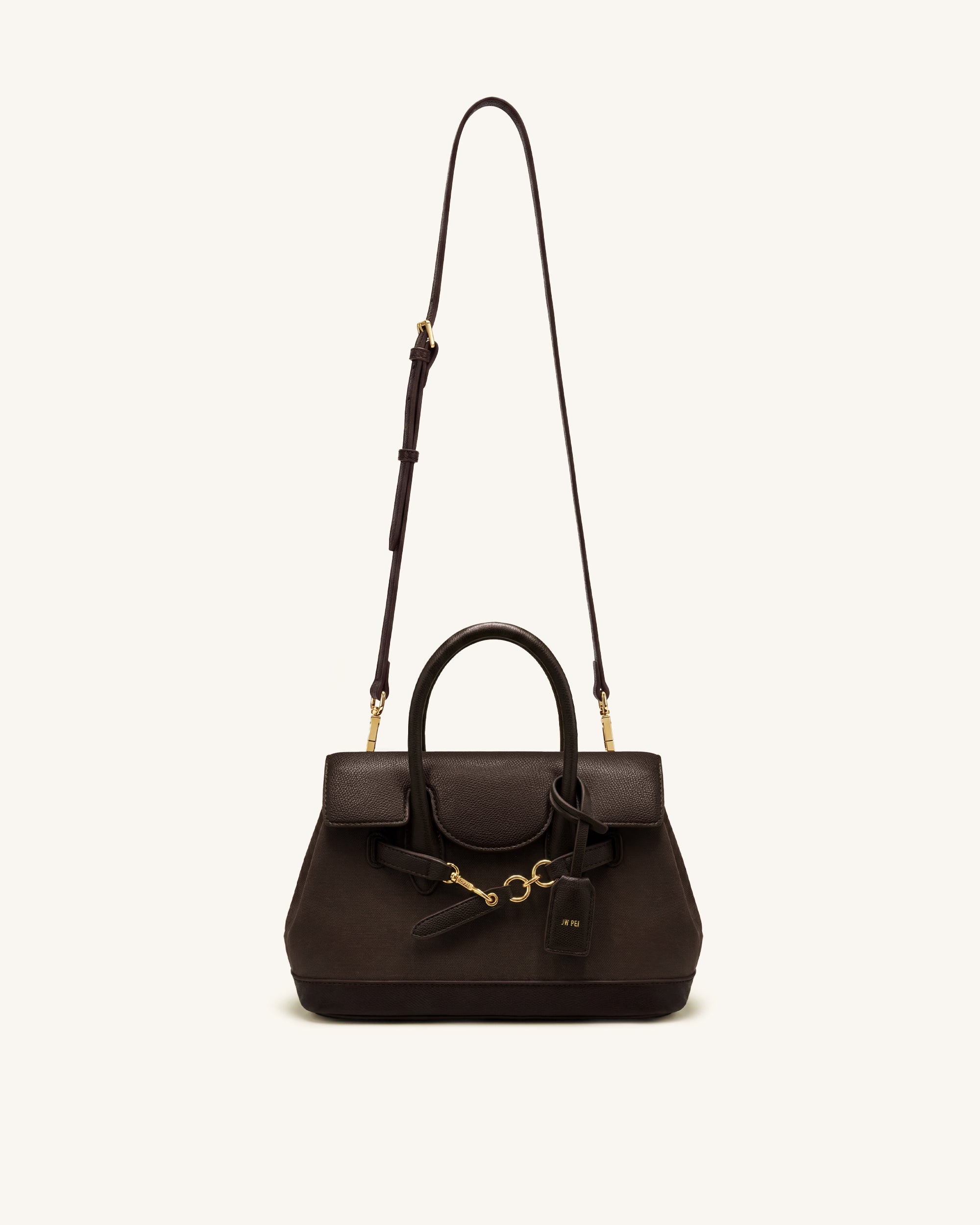 Alina Belted Satchel Bag - Dark Brown Canvas