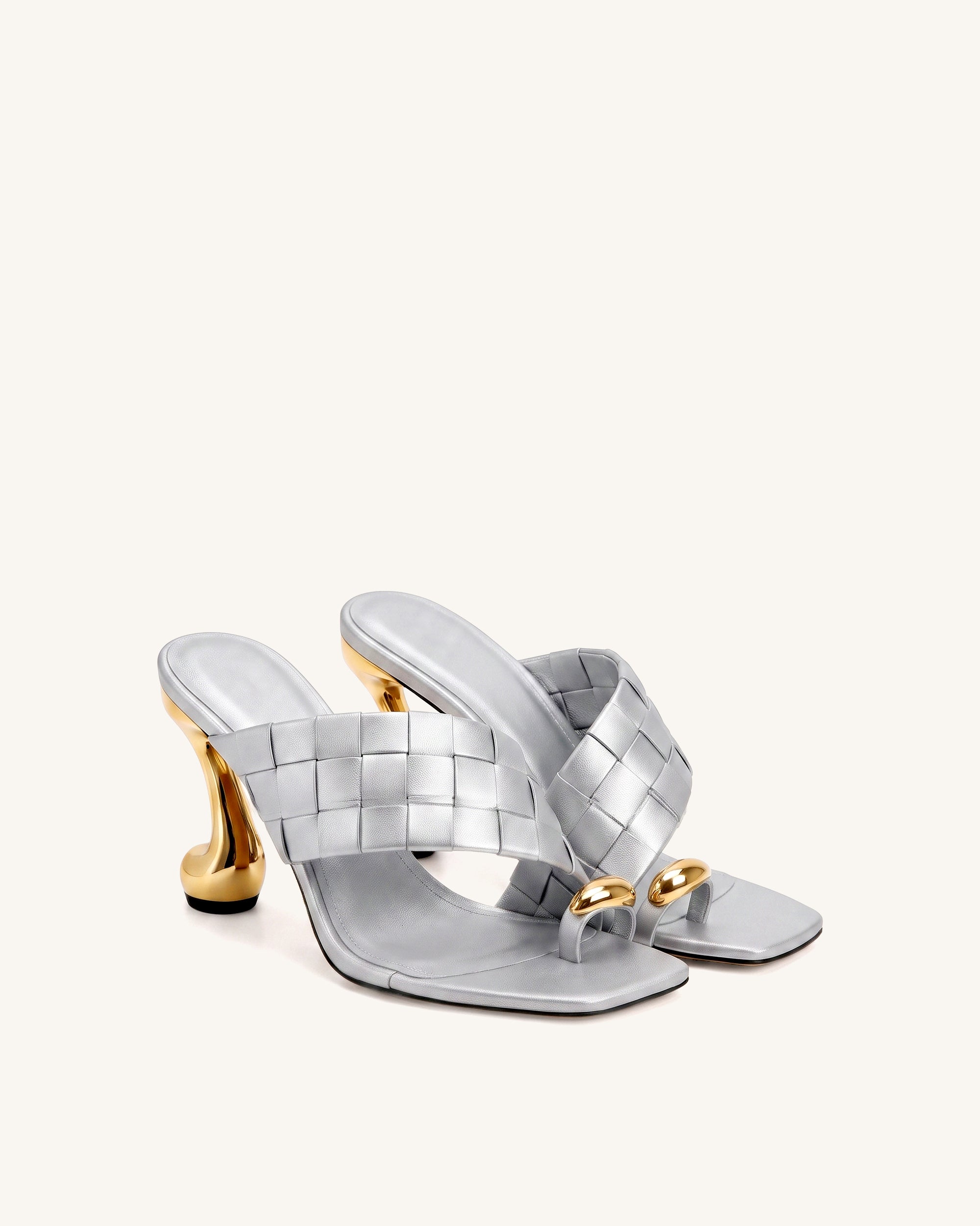 Noemi Square-Toe Woven Hardware Mules - Sliver