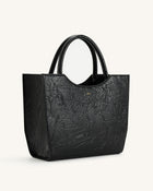 Leah Pleating Medium Tote Bag - Black