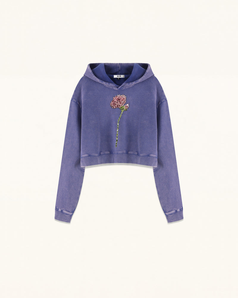 Rhinestone Rose Acid Washed Pullover Hoodie - Acid Purple