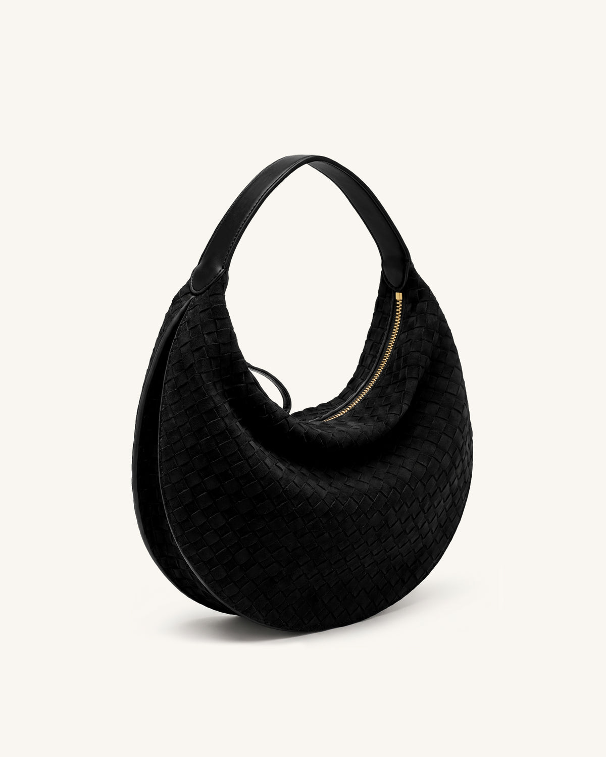 Nola Faux Suede Woven Crescent Shoulder Bag - Black