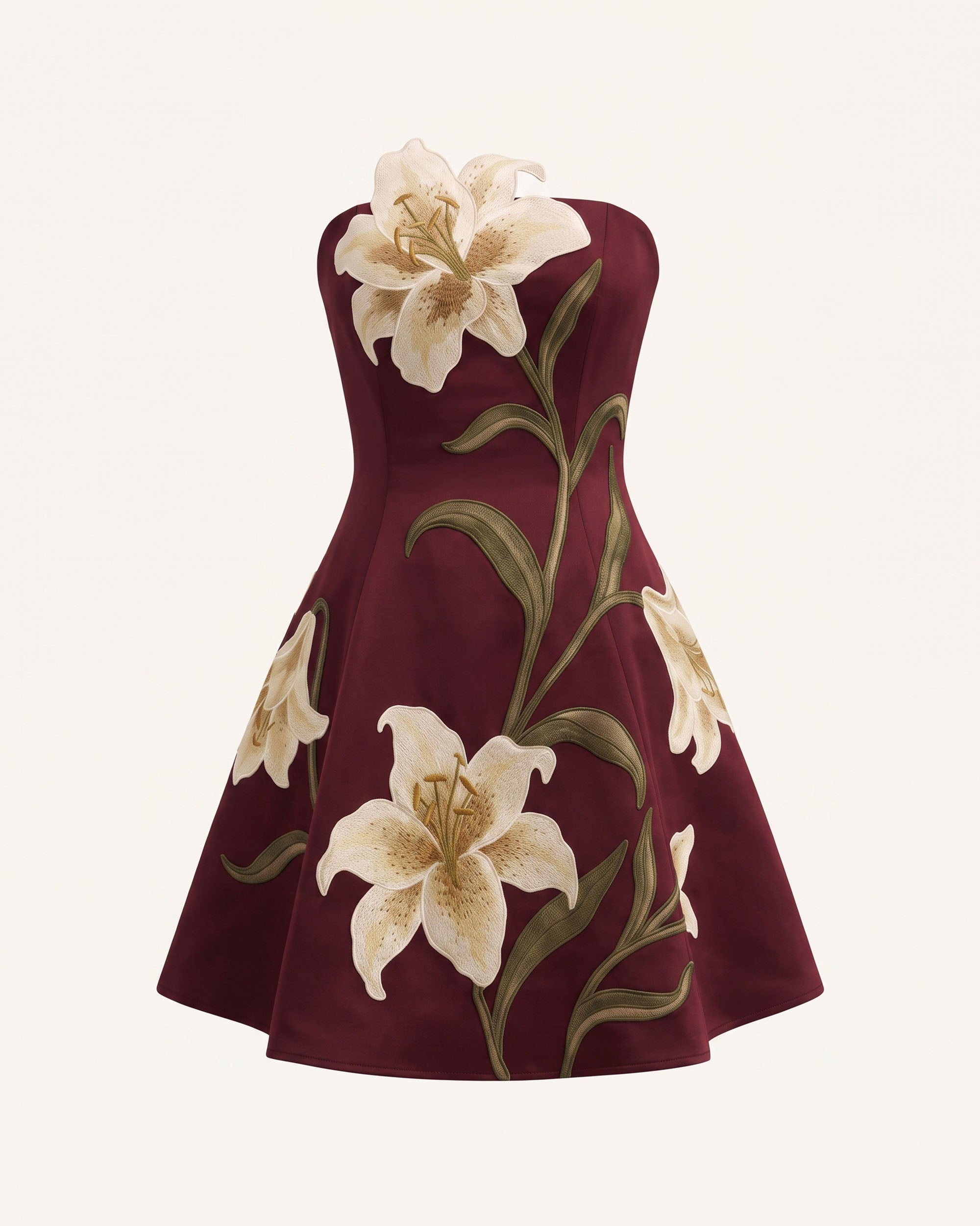 Lily Floral Print Strapless A-Line Mini Dress - Burgundy