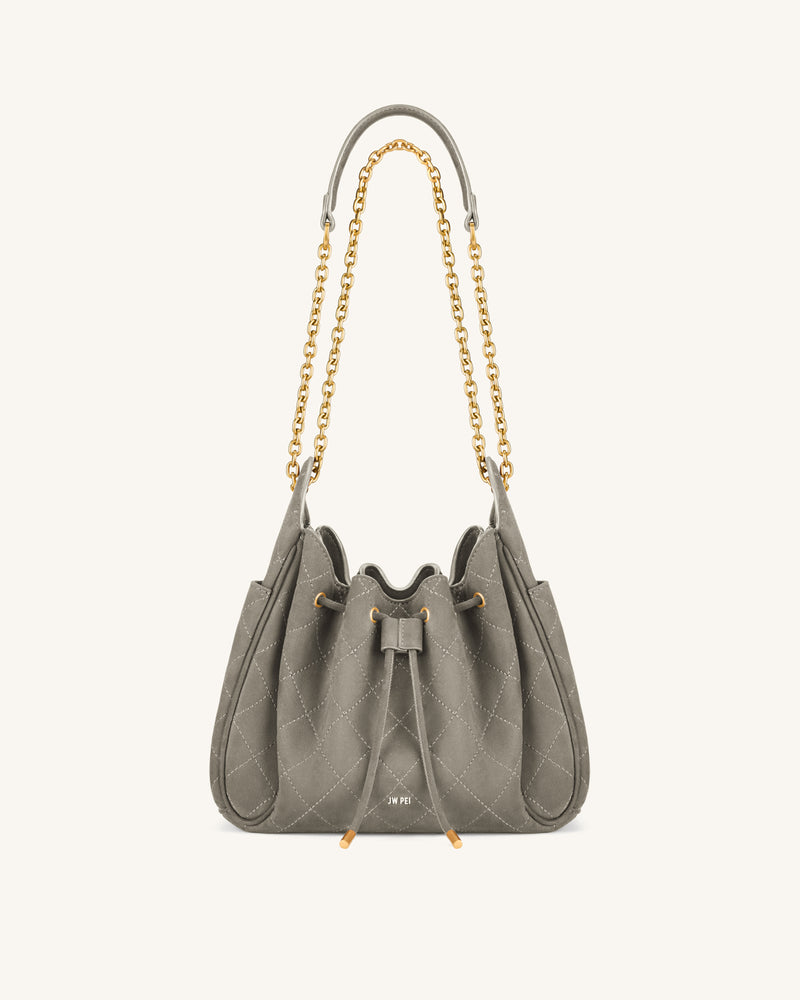 Rowan Faux Suede Quilted Chain Bucket Bag - Gray