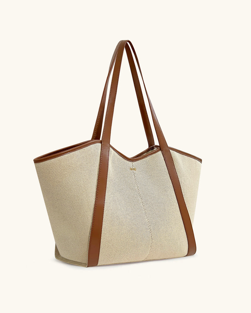 Kiana Large Capacity Tote Bag - Brown Canvas