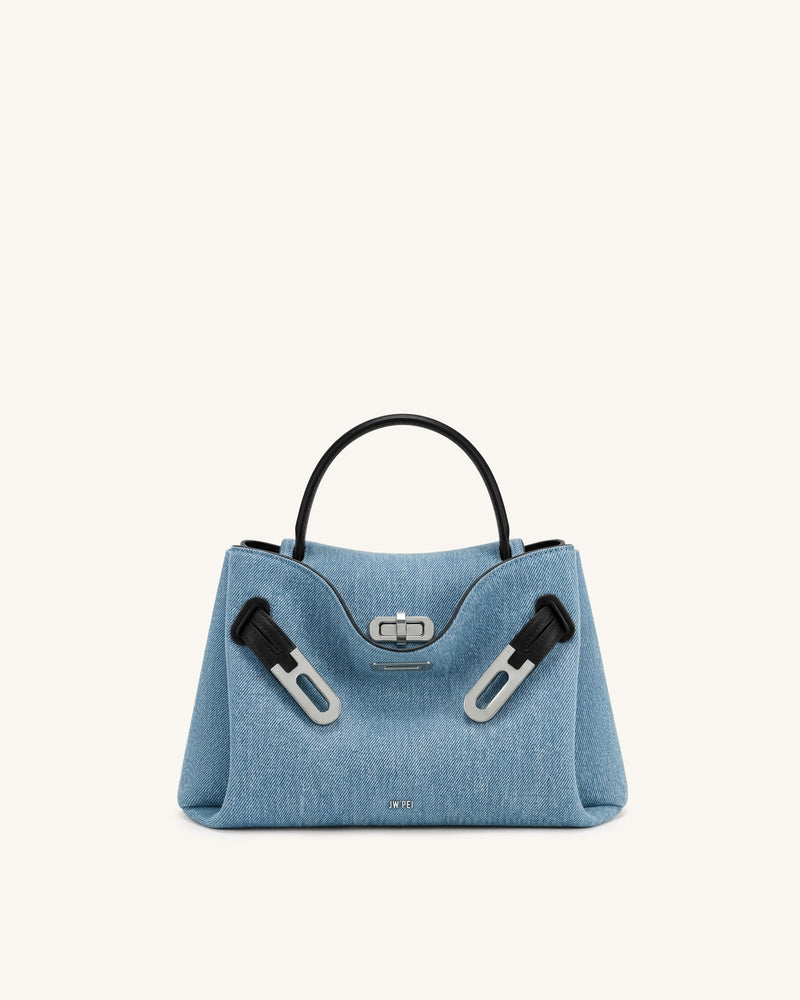Rhea Small Double Buckle Shoulder Bag - Light Blue Denim