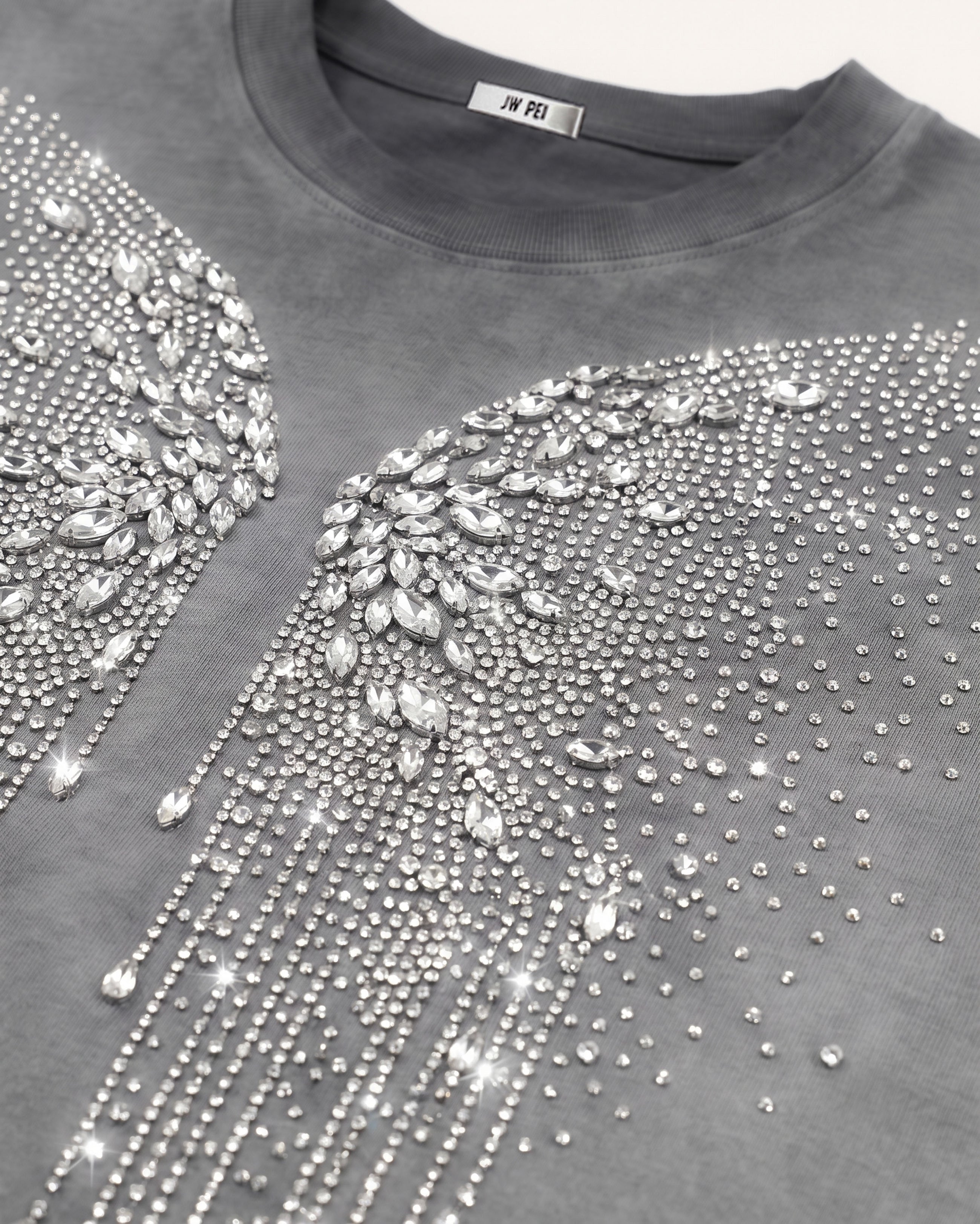 The Angelic Dripping Crystal Wings Tee - Washed Grey