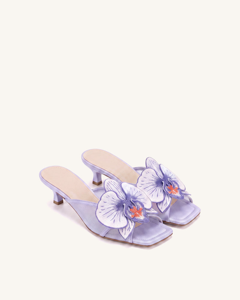 Serena Oversized Orchid Embroidered Mules - Purple
