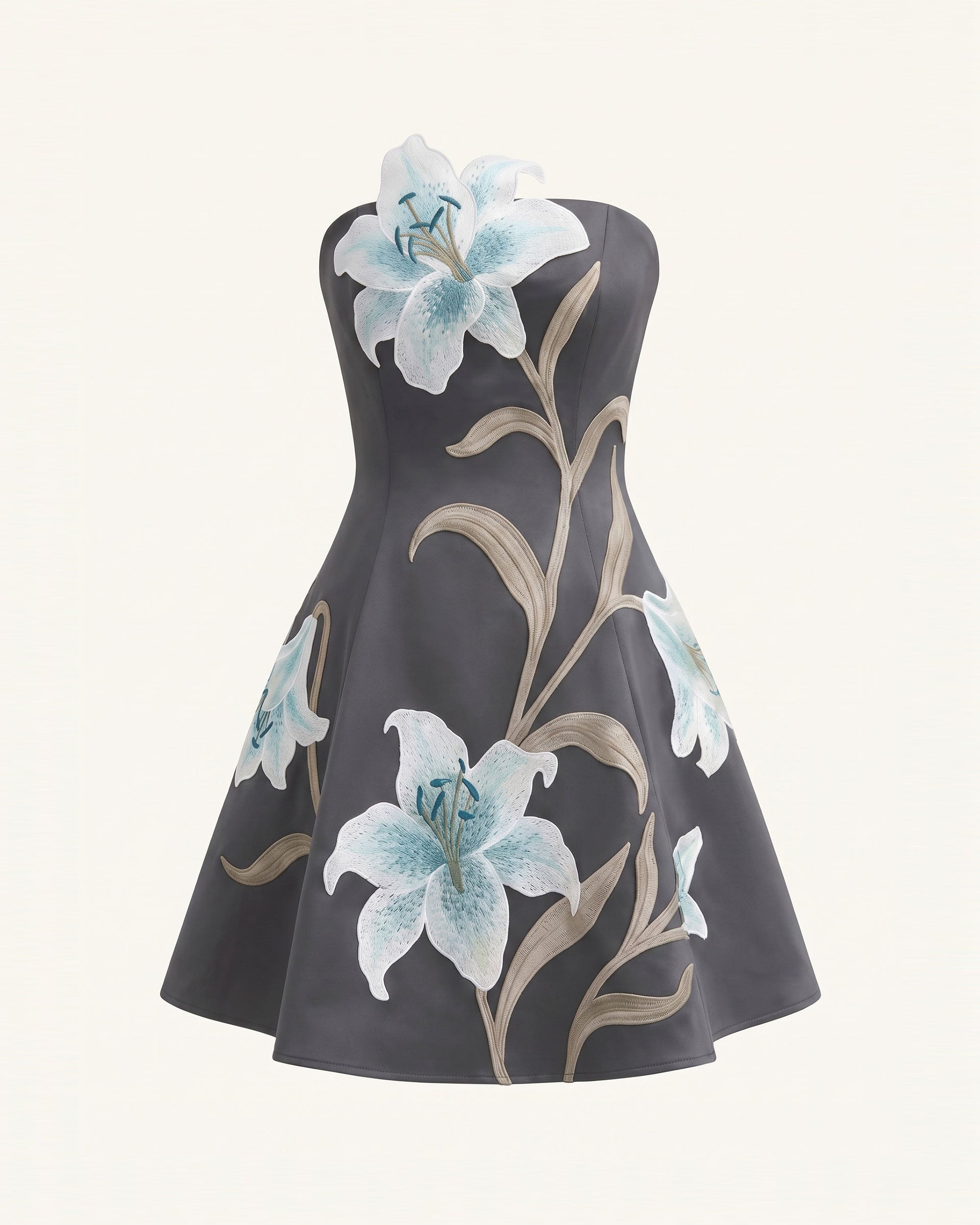 Lily Floral Print Strapless A-Line Mini Dress - Grey