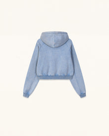 Facing Dachshund Acid Cropped Hoodie - Washed Sky