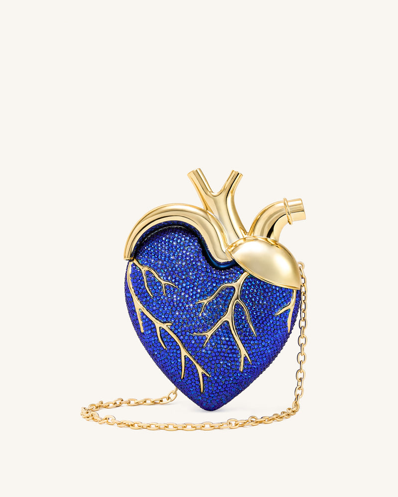 Maren Artificial Crystal Heart Shaped Bag - Cobalt Blue
