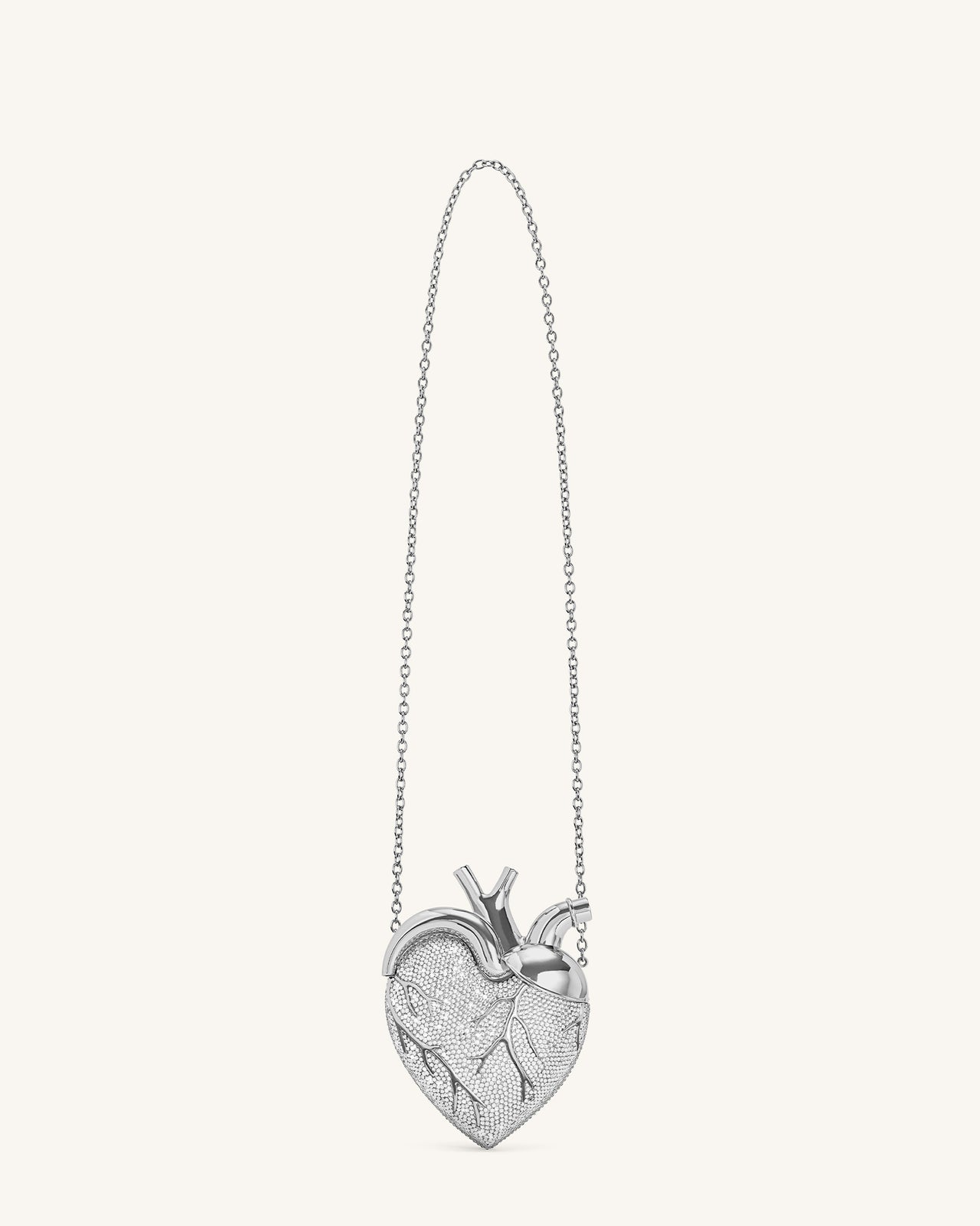 Maren Artificial Crystal Heart Shaped Bag - Silver
