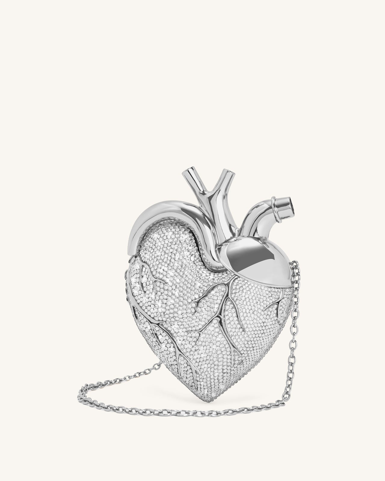 Maren Artificial Crystal Heart Shaped Bag - Silver