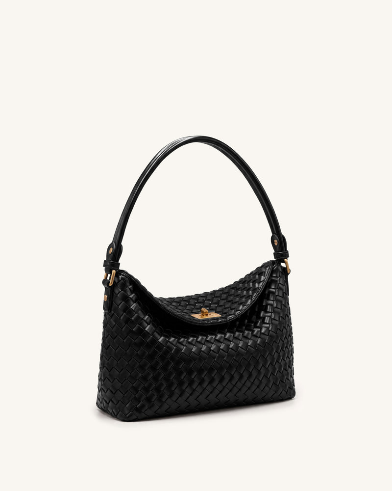 Lucia Woven Hobo Bag - Black